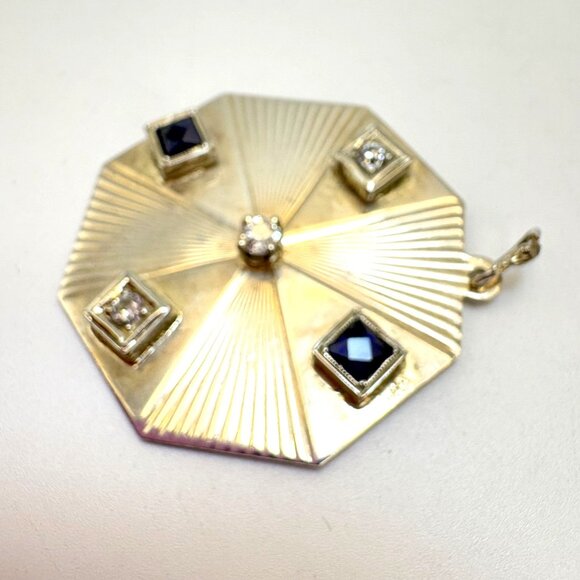 VTG Sterling Silver 925 Black & White CZ Octagonal Ridged Pendant Charm 1.25" - Picture 3 of 15